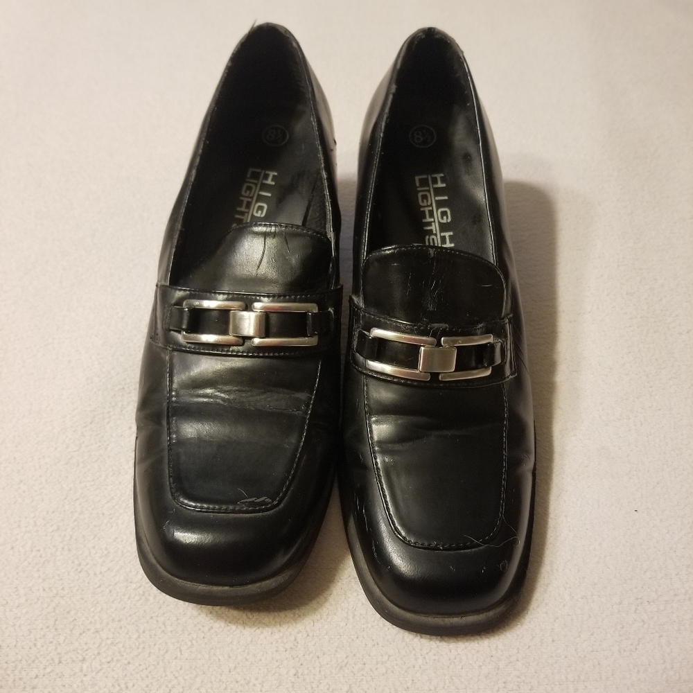 Womens black dress shoes with silver buckle